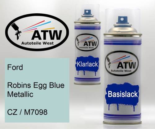 Ford, Robins Egg Blue Metallic, CZ / M7098: 400ml Sprühdose + 400ml Klarlack - Set, von ATW Autoteile West.